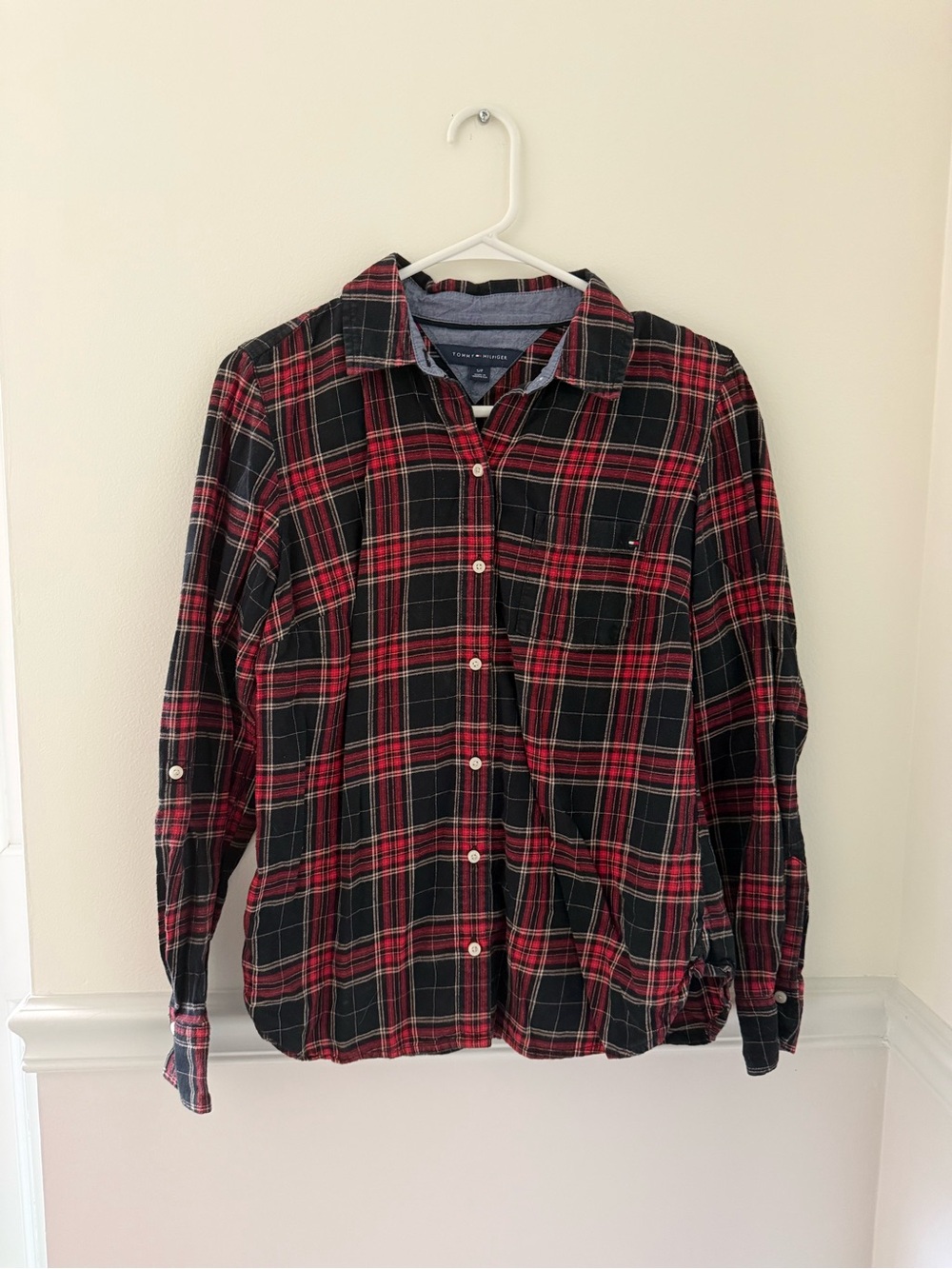 Tommy Hilfiger Red and Black Plaid Button-Down Shirt